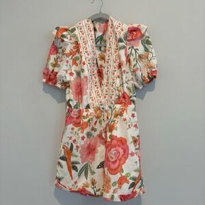 Boho Puff Sleeve Multicolor Floral Short Romper Easter